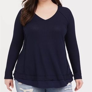 Torrid Navy Waffle Knit Long Sleeve Tunic Top